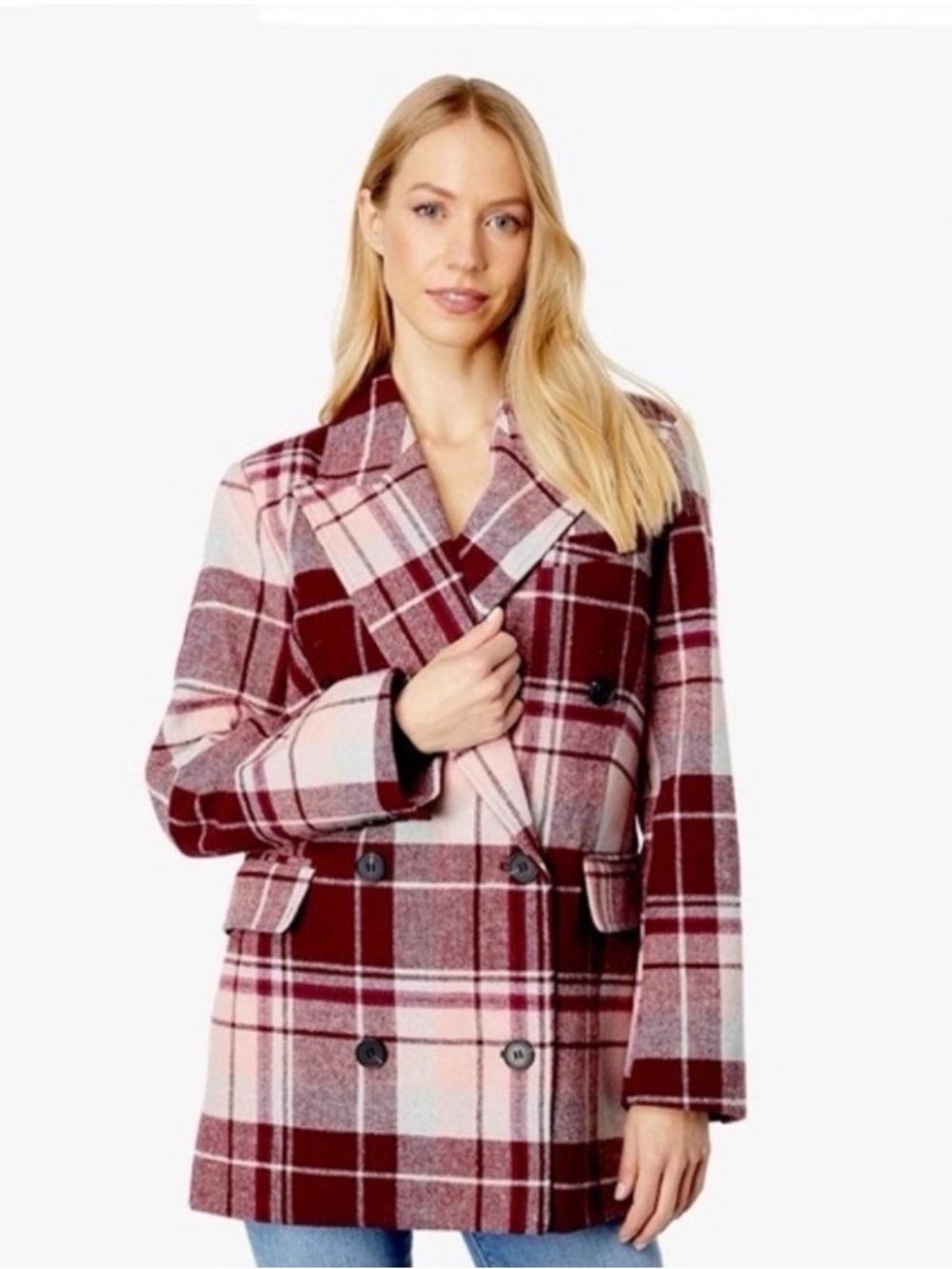 7 For all Mankind  Maroon Pink Double Breasted Pea Coat, size
Medium